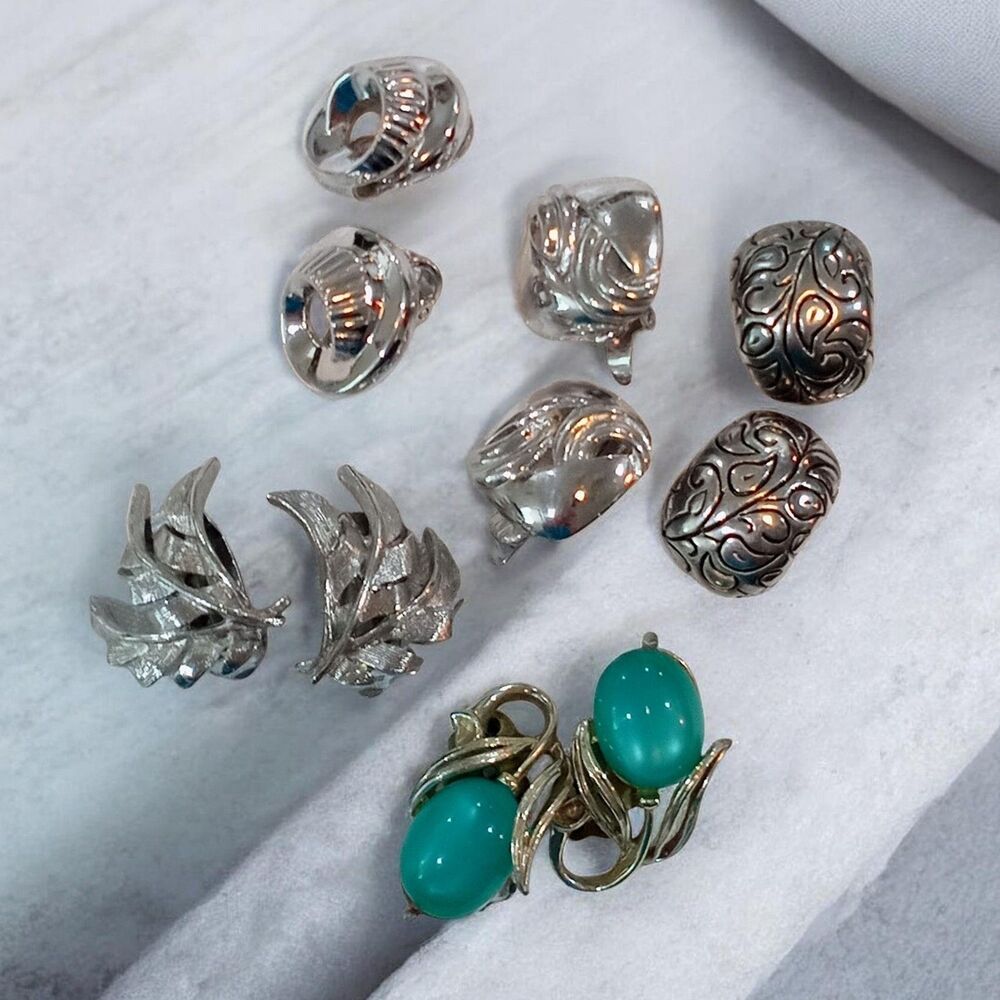 Vintage Lot Clip On Earrings Wearable Lisner Trifari  Silver Grandmacore